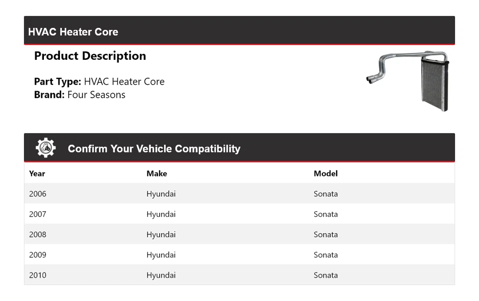Núcleo de calefacción de climatización para Hyundai Sonata 2006-2010 4 estaciones 2007 2008 2009 Foto 2 de 4
