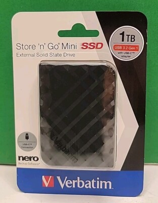 1 Terabyte Verbatim Store n Go Mini SSD - USB 3.2 Gen 1 With USB Adapter - 53237