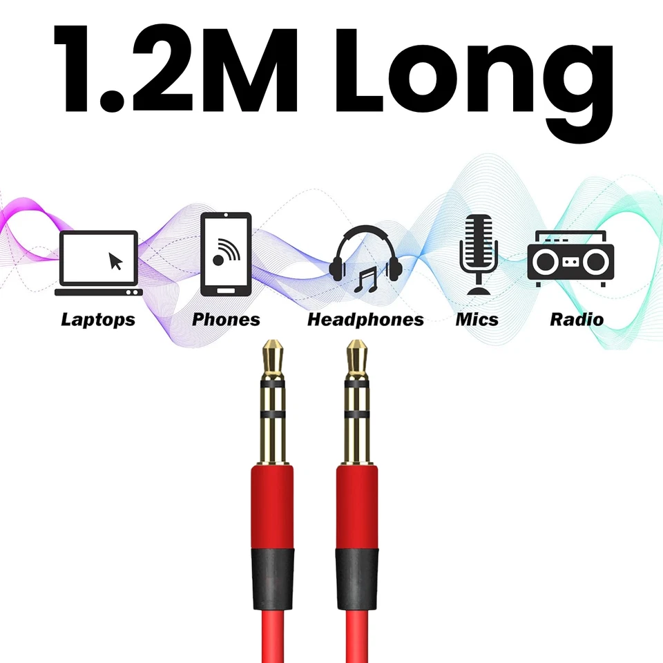 3.5mm Male Plug to Aux Jack in Cable Audio Lead Cord for Car Wire Headphone 1.2m - Image 2 of 4