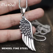 MENDEL Mens Stainless Steel Angel Wing Feather Pendant Necklace For Men Women