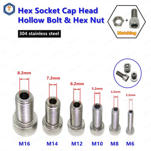 M6 M8 M10 M12 M14 M16 Hex Socket Cap Head Hollow Screws Bolt With Nuts 304SS A2 - Picture 1 of 6