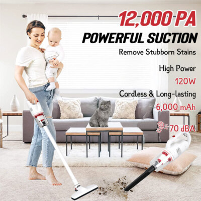 12Kpa Cordless Stick Vacuum Cleaner Powerful Suction For Carpet Hardwood Floor