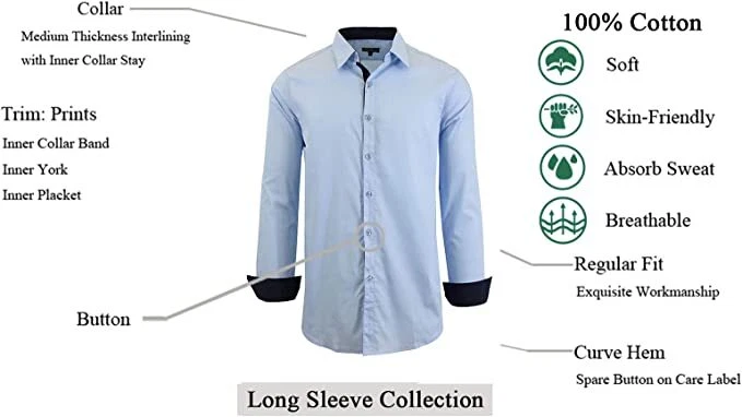 Camisas de vestir lisas de manga larga con botones para hombre * Elige color/talla * TOTALMENTE NUEVAS Foto 3 de 3