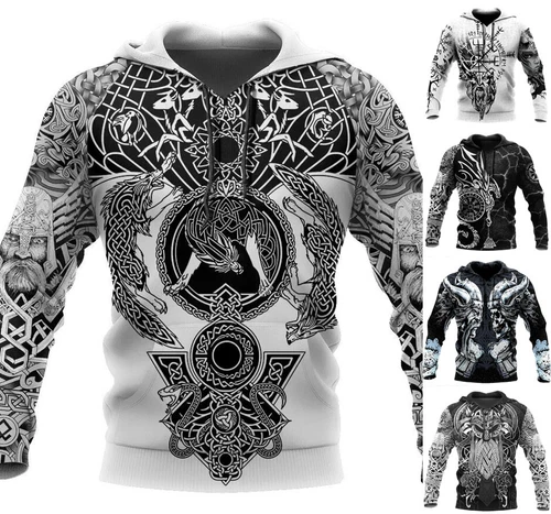 Herren Grafik Hoodie Wikinger Sweatshirt Oberteil Street Style Mode cool nordisches Design - Bild 2 von 36