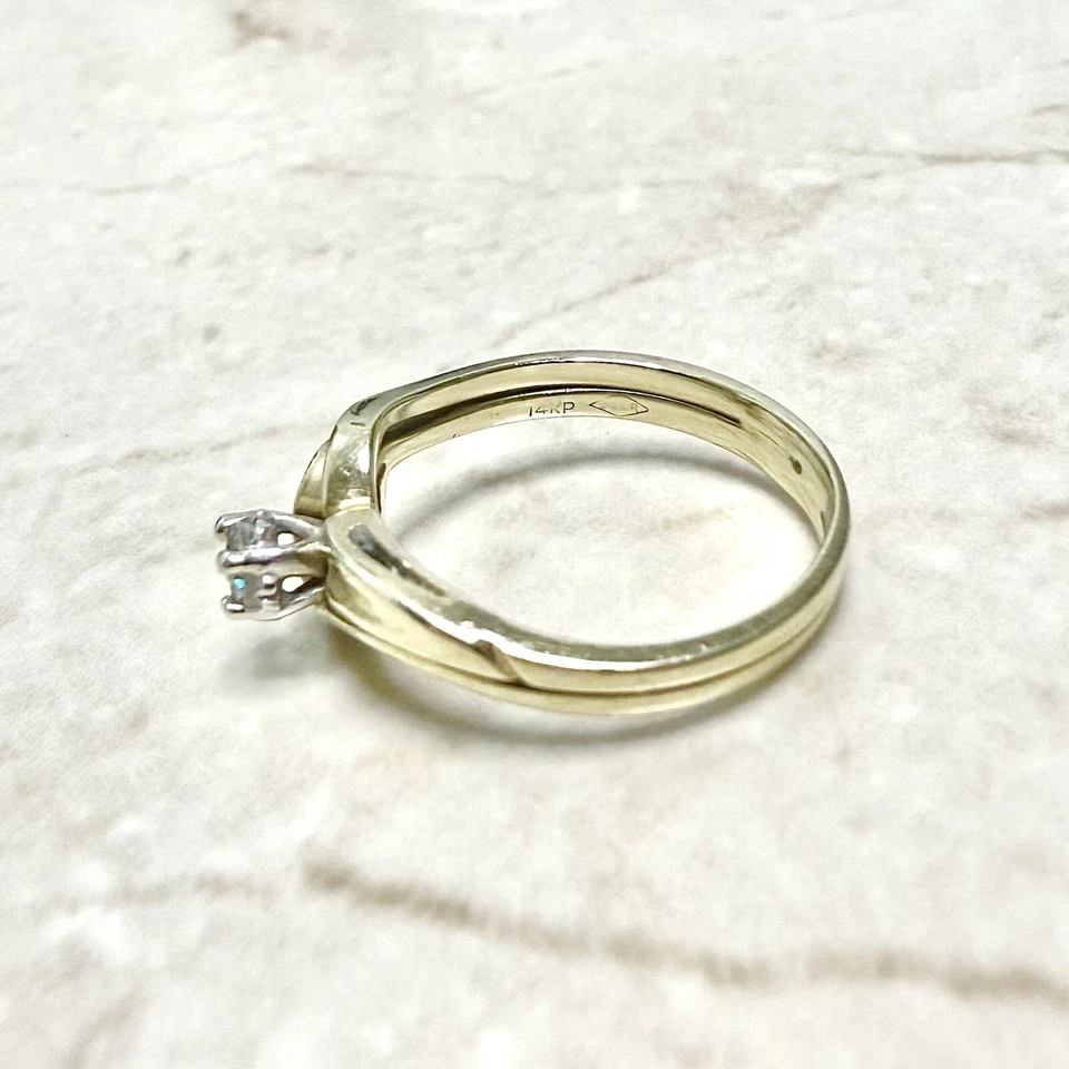 Vintage 14K Diamond Engagement Ring Set - 14K Yellow Gold Diamond Solitaire Ring - Image 4 of 4