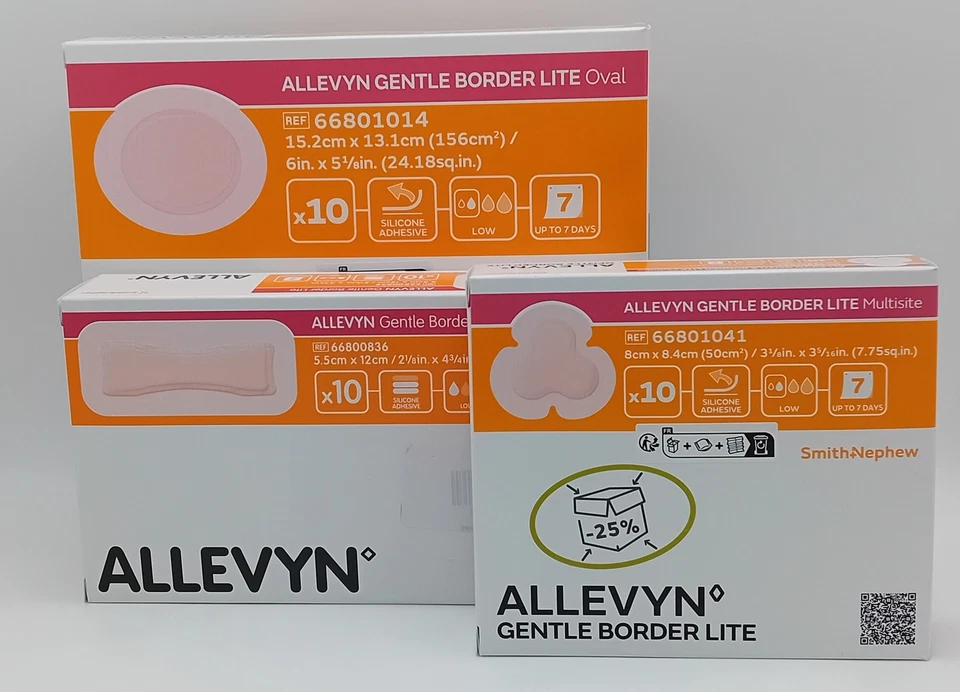 Allevyn Gentle Border Lite Boxes of 10 - Various Sizes and Shapes - Fast P&P