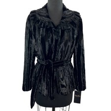 Nwt Terry Lewis Black Faux Fur Tie-waist Short Coat Jacket Classic Luxury New S