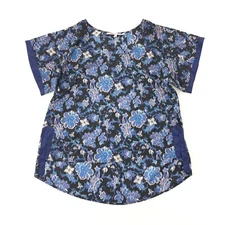 Collective Concepts Blouse Size Large Womens Blue Floral Print High Low Top L