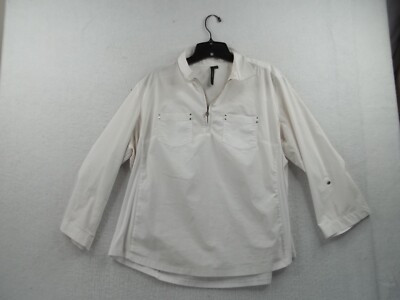 Cathy womens White 1/4 Zip Pullover top Size xl  3/4 sleeve