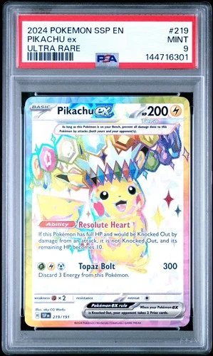 2024 POKEMON SSP EN-SURGING SPARKS ULTRA RARE #219 PIKACHU EX PSA 9