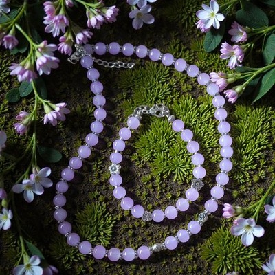 Handmade Halskette+Armband  Set . Lavendel Perlen 8mm
