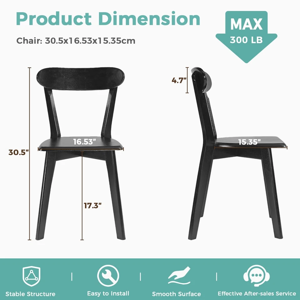 Juego de 2 sillas de comedor de madera maciza, sillas de comedor modernas de mediados de siglo con... Foto 2 de 4