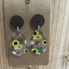 Sunflower Dangle Earrings Handmade Wood Acrylic Jewelry Gift New
