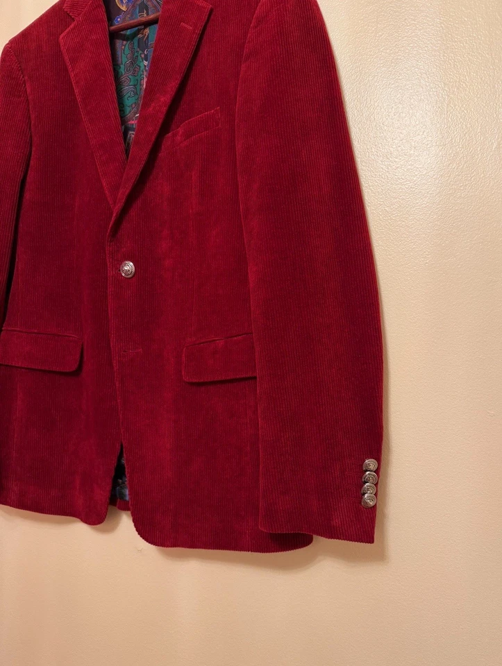 $1900 США 42 IT 48 🇮🇹 роскошь ETRO красный бархат мужской блейзер куртка сделано в Италии - Изображение 4 из 4