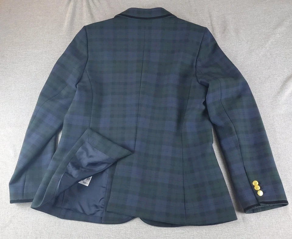 Brooks Brothers Blazer Womens Size 16 Plaid Gold Buttons Velvet Trim - Image 2 of 4