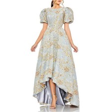 Mac Duggal 11608 Blue and Gold Floral Evening Gown High Low Formal Dress Size 6