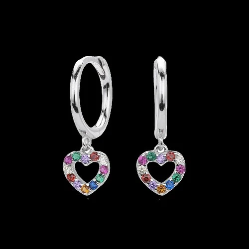 925 Sterling Silver Multicolor Sapphire Heart Drop 3/4'' Earrings Gemstone - Picture 2 of 3