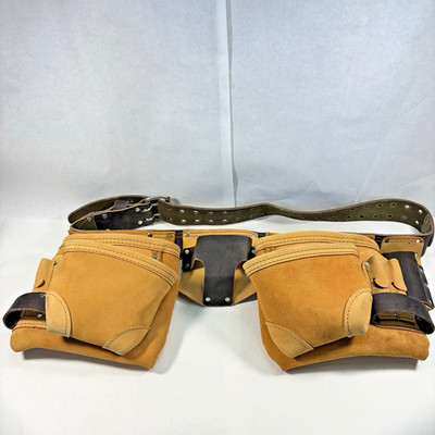 AWP Heavy Duty Leather Tool Belt Apron Modl 1LT 428 11 Pocket Carpenter Clean