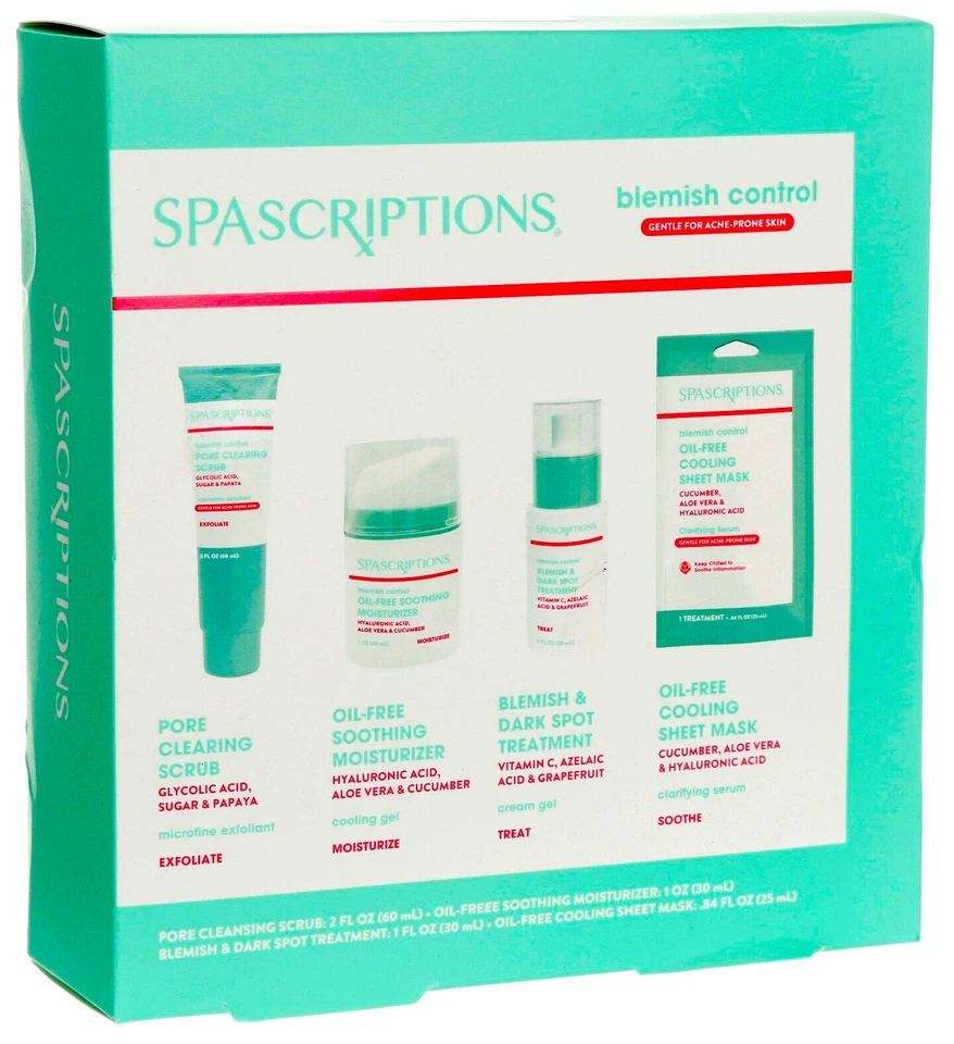 4-Piece DELUXE SPAscriptions Blemish Control Kit Gentle For Acne Prone Skin 13z