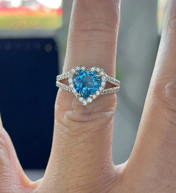 Lab Created Blautopas 2 kt Herzschliff Halo Verlobungsring 14 K Gelbgold plattiert