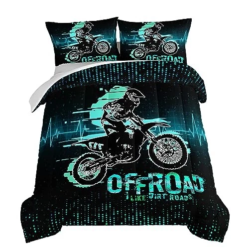 Edredón Extreme Sport Tema Moto Talla Cama en Bolsa para Queen Verde Foto 2 de 4