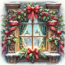 Christmas Window Diamond Art 13.8x13.8in(35x35cm), 