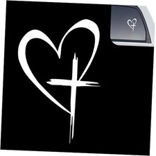 Car Love Cross Decal, 8.7" x 6.0" Clear Line Heart Creative Sticker 1 PC White