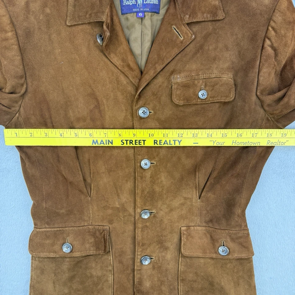 Chaqueta Ralph Lauren Mujer Púrpura Etiqueta Gamuza Cuero Botón Delantero Marrón Talla 6 Foto 4 de 4