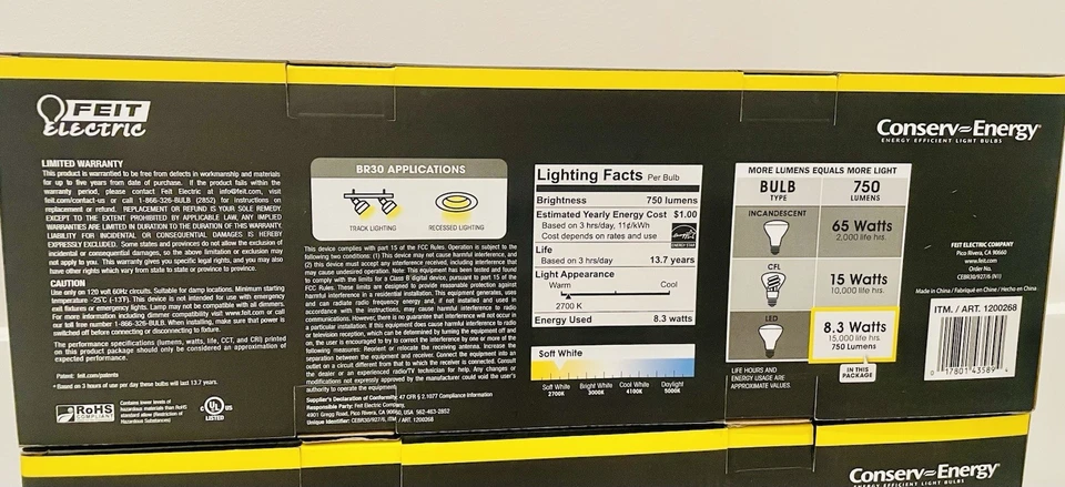 Feit Electric BR30 65W LED Dimmable Light Bulb Soft White - 2 Packs Of 6 Bulbs - Image 2 of 4