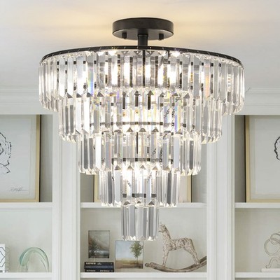 5 Tiers 20'' Luxury Crystal Chandelier Modern Black Hanging Pendant Light Fixture