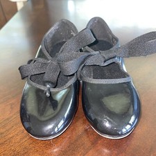 Tap Shoes Black w/Ties Girl's Size 9.5 M EUC