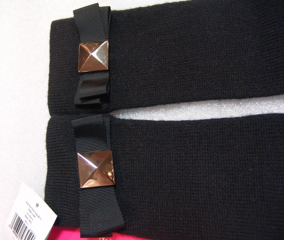 NUEVO CON ETIQUETAS Kate Spade Negro Tech Friendly Tachuelas Negro Arco Tejido Guantes Largos PSRU1308 Caja Foto 4 de 4