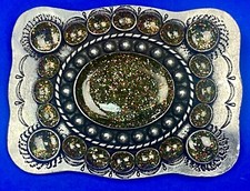 Speckled Faux Cabochon Stones As Centerpiece On Western Belt Buckle