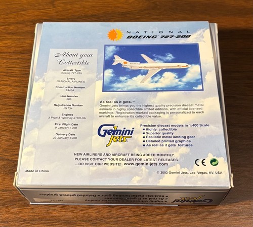 Gemini Jets National Airlines Sun King Livery Boeing 727-200 N4734 1:400 Scale - Picture 5 of 6