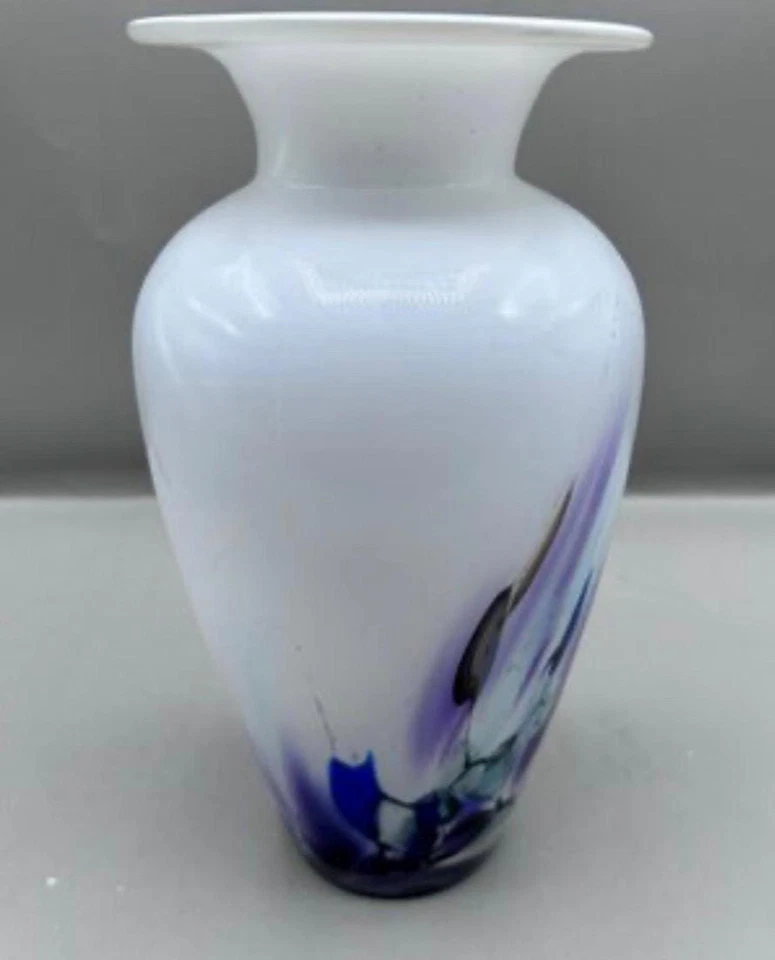 Jarrón italiano vintage de cristal de Murano blanco y púrpura Foto 4 de 4
