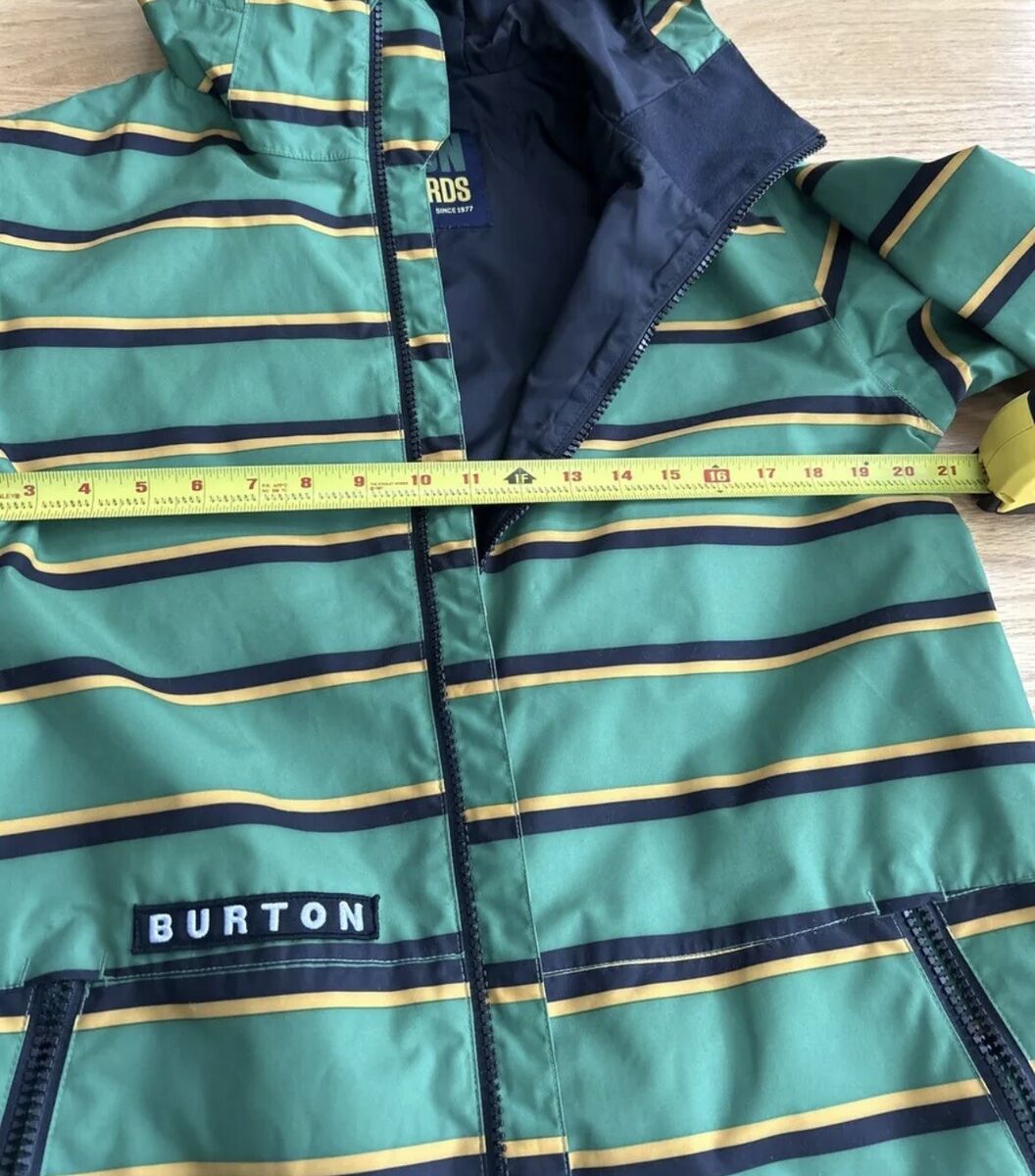 【美品】BURTON グリーンジャケット Sサイズ DRYRIDE Burton Snowboarding Dry Ride Green Yellow Striped Shell