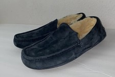 UGG mens moccasins slippers blue suede sheepskin fur lined slippers size 8