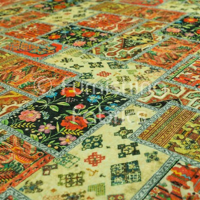 Neu Mehrfarbig Blumen Tribal Patchwork Muster Glänzend Samt Polsterstoffe