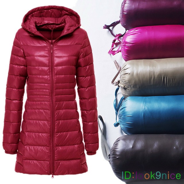 Women Packable Ultralight Long 90 Down Hooded Jacket Puffer Parka Coat