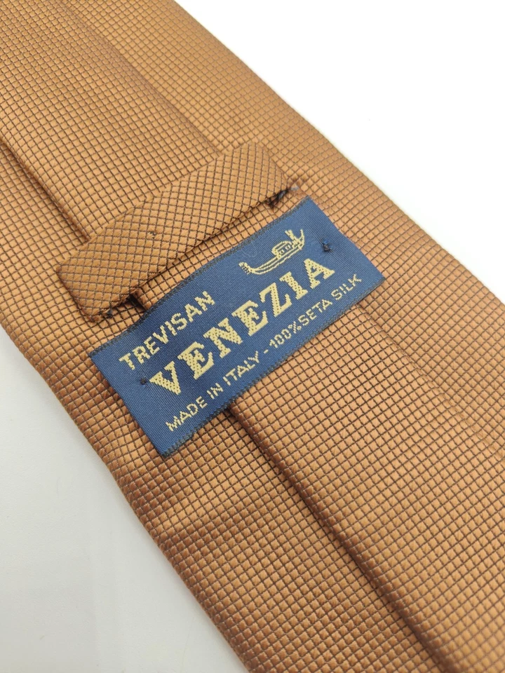 🇮🇹 Venezia мужской коричневый чек шелковый галстук сделано в Италии 58 x 3,75  - Изображение 4 из 4