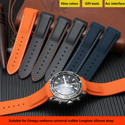 Curved End Rubber Watchband Waterproof Band for Omega Seamaster Speedmaster 22mm