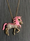 Betsy Johnson Crystal Pink Horse Pendant on a 28" Gold Chain Necklace New Cutie!