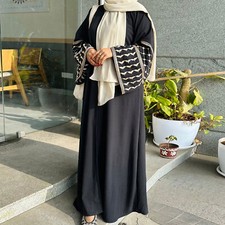 Dubai Women Open Kaftan Abaya Embroidery Dress Muslim Robe Open Kimono Cardigan