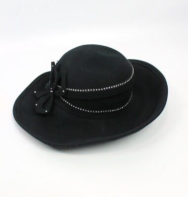 Mr John Wide Brim Hat Sz L Vintage Black Wool Felt Glamorous  display picture 2