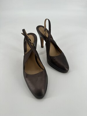 Faconnable Women s Slingback Shinny Brown Heeled Shoes Sz 7.5M