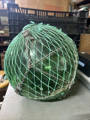 buoy float net fishing Large Vtg Japanese Large Glass Fishing Float Buoy Ball Roped Net Green  11-12”