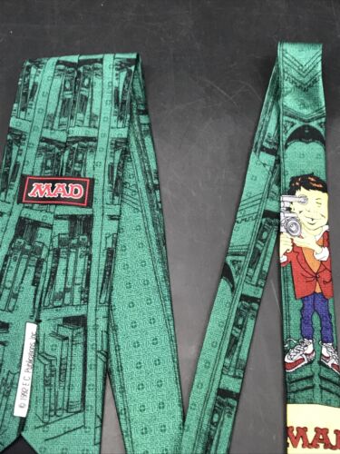 VTG 1992 Mad Magazine Alfred E Neuman 100% Silk Tie Canada 58" Long 3.75" Wide - Picture 9 of 10