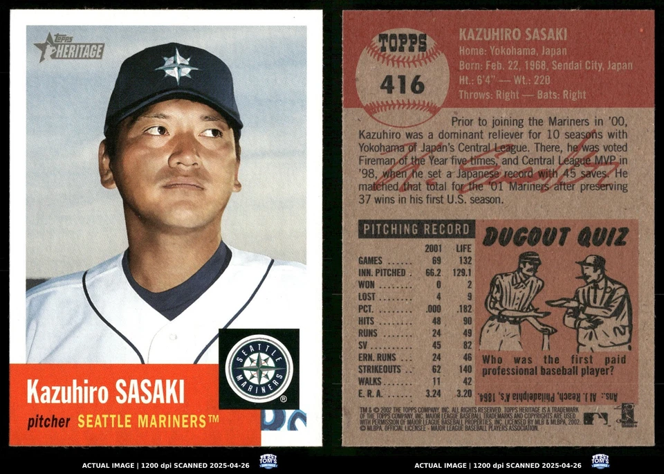 2002 Topps Heritage  #416 Kazuhiro Sasaki #416 Day - Image 3 of 3