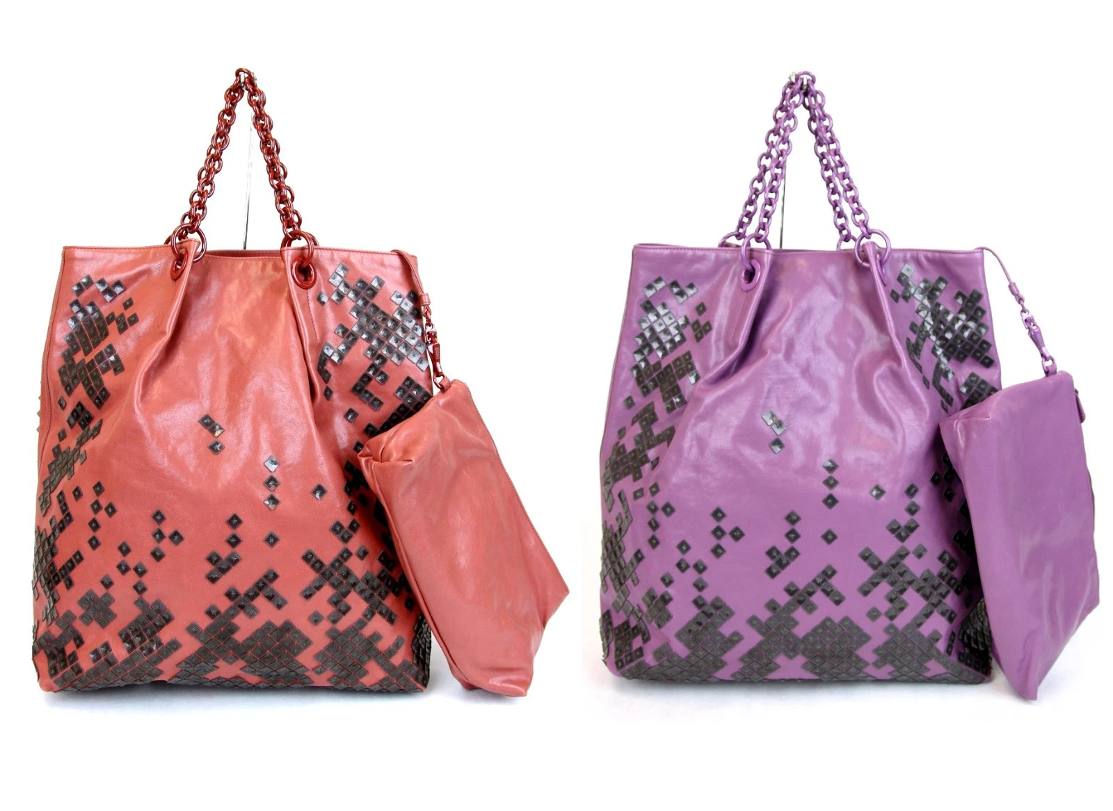 $3520 New Auth BOTTEGA VENETA Leather Mosaico Sequin Laque Tote w/Pouch, 309334