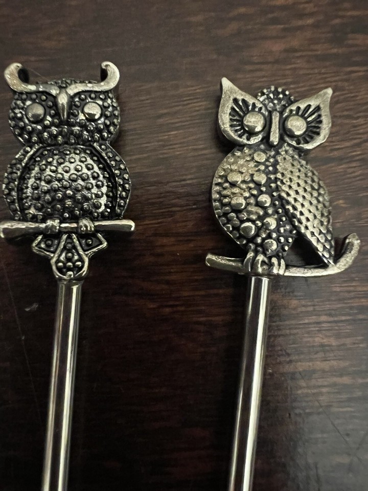 4 Pcs Stainless Steel Owl Cocktail Stirrers Swizzle Sticks for